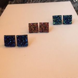 Square iridescent rock earrings - all 3 pairs